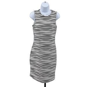 Calvin Klein Dress White Black Womens 6 Textured Striped Wave Bodycon Sleeveless